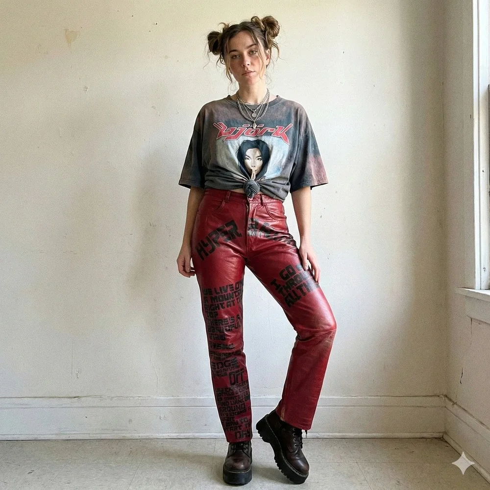 Vintage 90s Bjork Hyperballad Red Leather Pants Womens 28 XOXO Y2K Alt‎ Rock